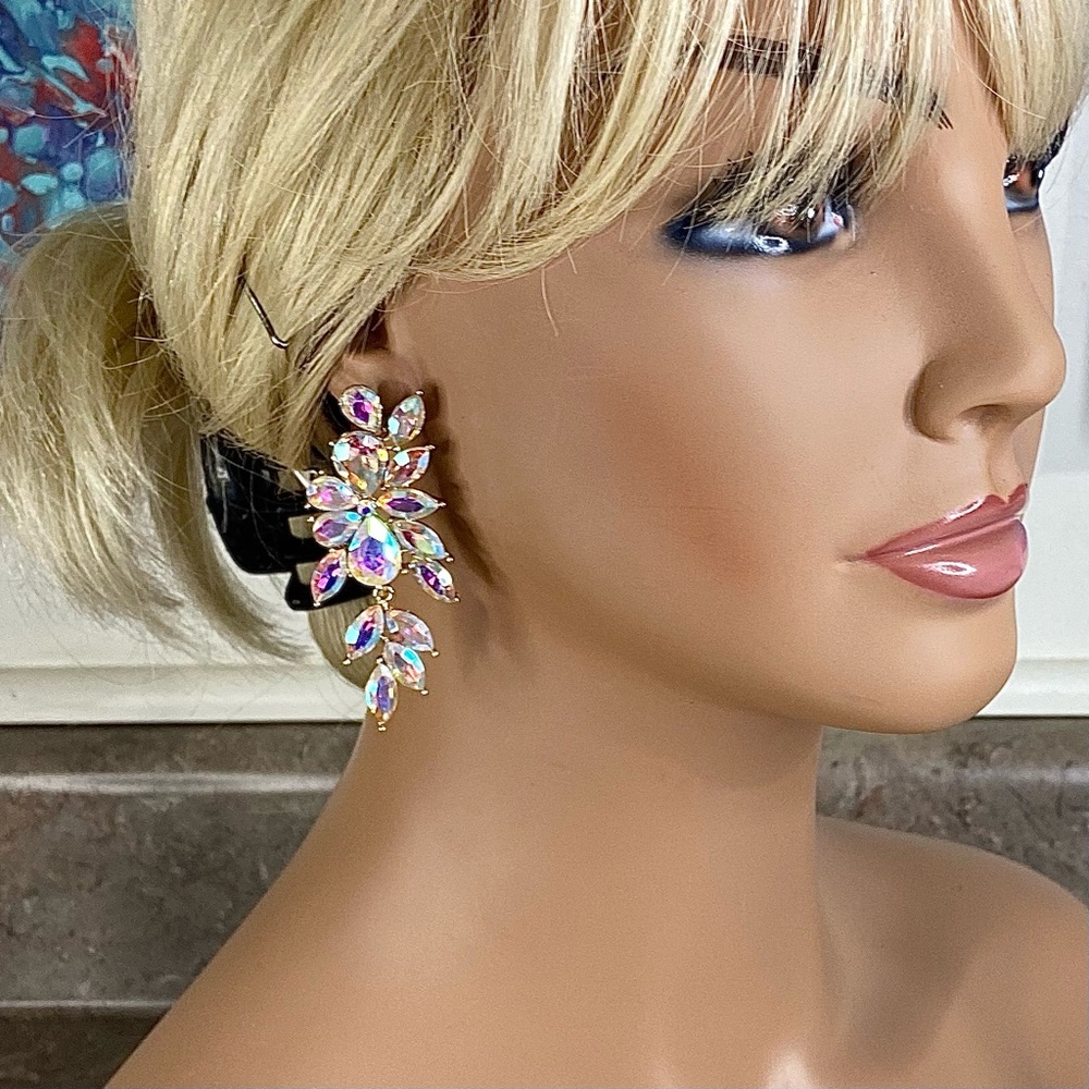 AB Crystal Chandelier Earrings for Bridal, Prom, Pageant, Holiday - Picture 1 of 9